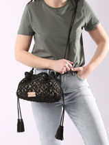 Cross Body Tas Tanaisie Uit Gevlochten Jute Woomen Zwart tanaisie WTAN06-vue-porte