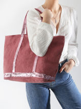 Handtas L Le Cabas Linnen Pailletten Vanessa bruno Roze cabas lin 31V40315-vue-porte