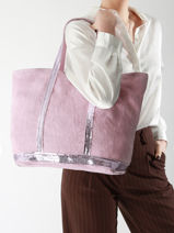 Handtas L Le Cabas Linnen Pailletten Vanessa bruno Roze cabas lin 31V40315-vue-porte