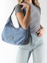 Schoudertas Denim Leder Nathan baume Blauw denim 1D-vue-porte
