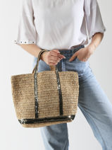 Handtas Cabas Raphia Leder Vanessa bruno Beige cabas raphia 30V40413-vue-porte