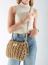Cross Body Tas Crochet Le voyage en panier Beige crochet PM854-vue-porte