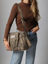 Handtas Mini Darcy Gerecycleerd Katoen Rivedroite Blauw wild tribe MDARCWIL-vue-porte