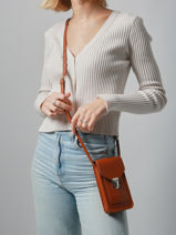 Telefoontas Leder Paul marius Bruin vintage TELEPHON-vue-porte