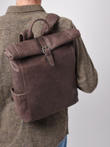 Rolltop Rugzak Spider 2 Compartimenten Leder Etrier Bruin spider ESPI8102-vue-porte