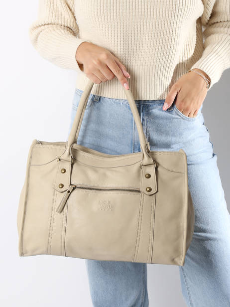 Schoudertas Cow A4 Leder Basilic pepper Beige cow BCOW31 ander zicht 1