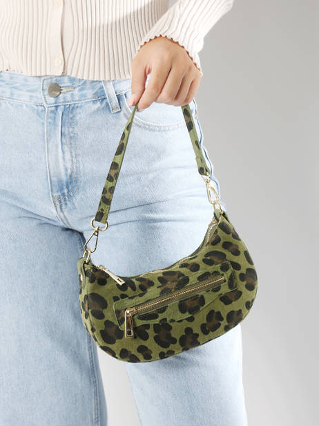 Schoudertas Velvet Leopardo Leder Milano Groen velvet leopardo VL24061 ander zicht 1