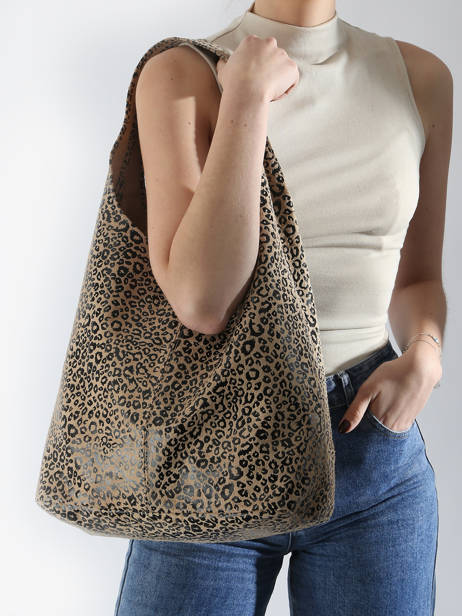 Schoudertas Velvet Leopardo Leder Milano Beige velvet leopardo VL24062 ander zicht 1