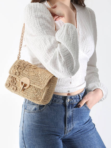 Crossbody Tas M Moyen Moon Raffia Fleuri Vanessa bruno Beige moon raphia 25V40533 ander zicht 1