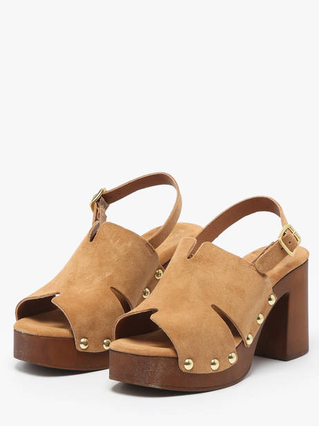 Sandalen Met Hak Carbini Uit Leder Coco abricot Bruin women V3107B ander zicht 1