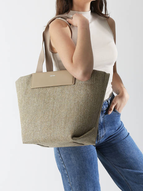 Schoudertas Ck Raffia Raphia Calvin klein jeans Beige ck raffia K613174 ander zicht 1
