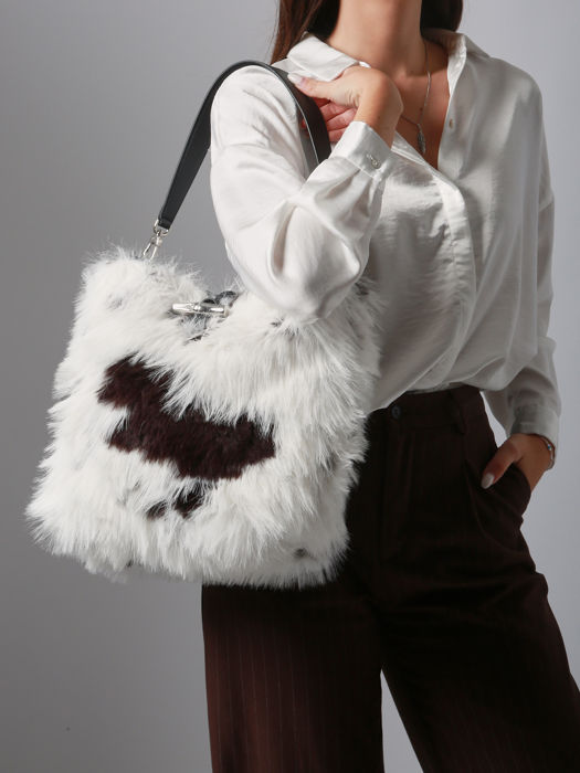 Longchamp Roseau toile fourrure Longchamp Wit