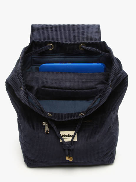 Rugzak Velours Ribfluweel Hindbag Blauw velours V ander zicht 3