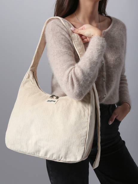 Cross Body Tas Velours Ribfluweel Hindbag Beige velours V ander zicht 1